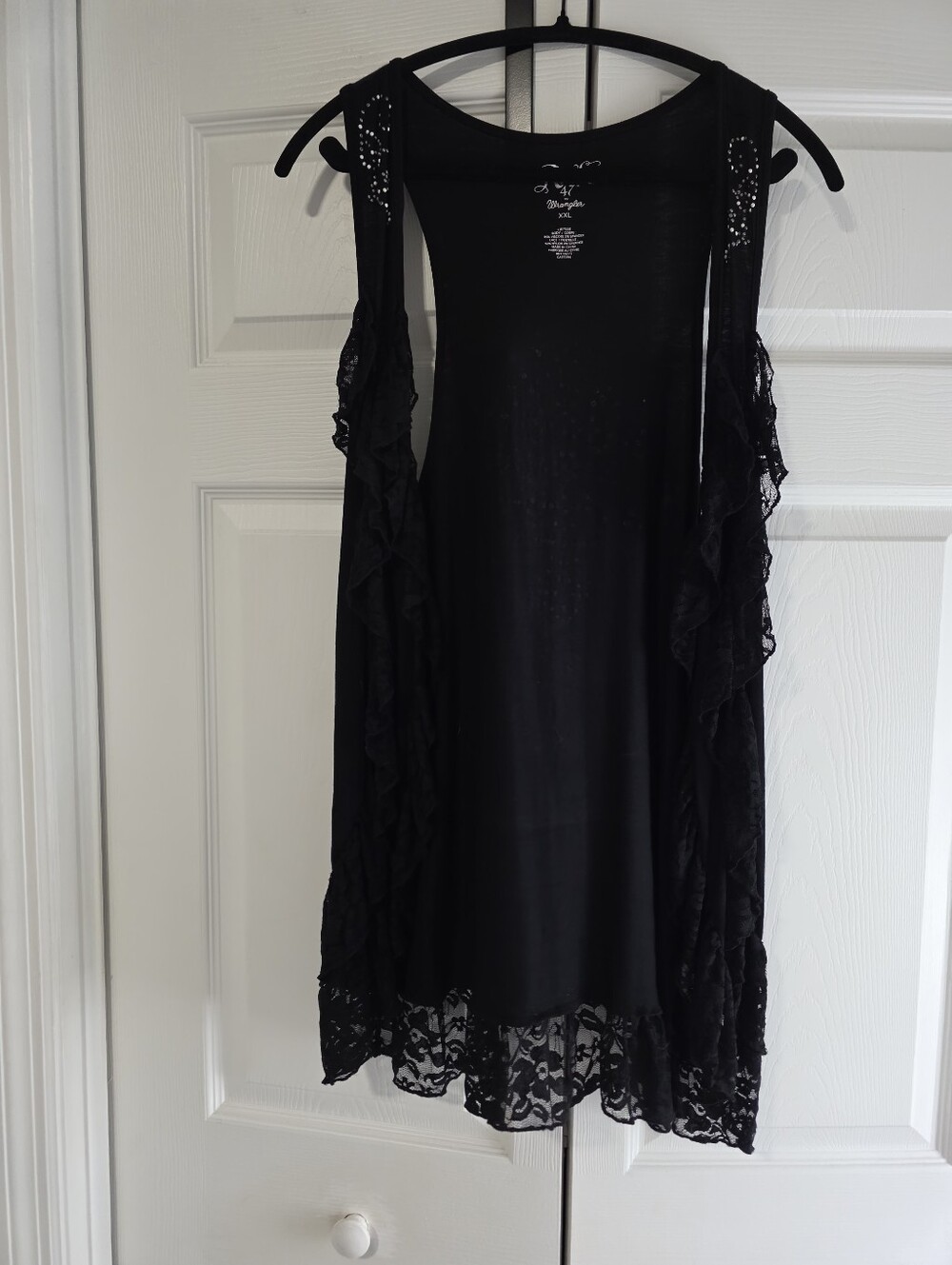 Black Lace-Trim Ruffle Tunic